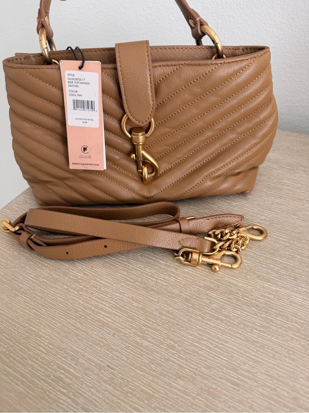 Rebecca Minkoff Cool Tan Quilted Crossbody with Gold Hardware